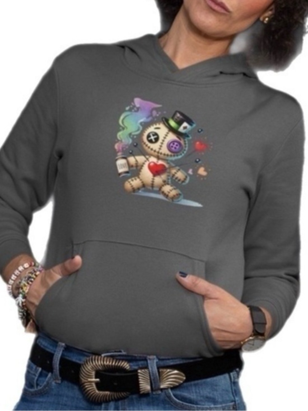 Heather Grey Pullover Hoodie Rainbow Color Voodoo Doll Love In The Air